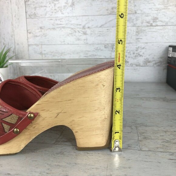 Kenneth Cole Womens Wooden Peep Toe Heels Platform Size 8 "Rare" Red/Burgandy‎ - Picture 9 of 12